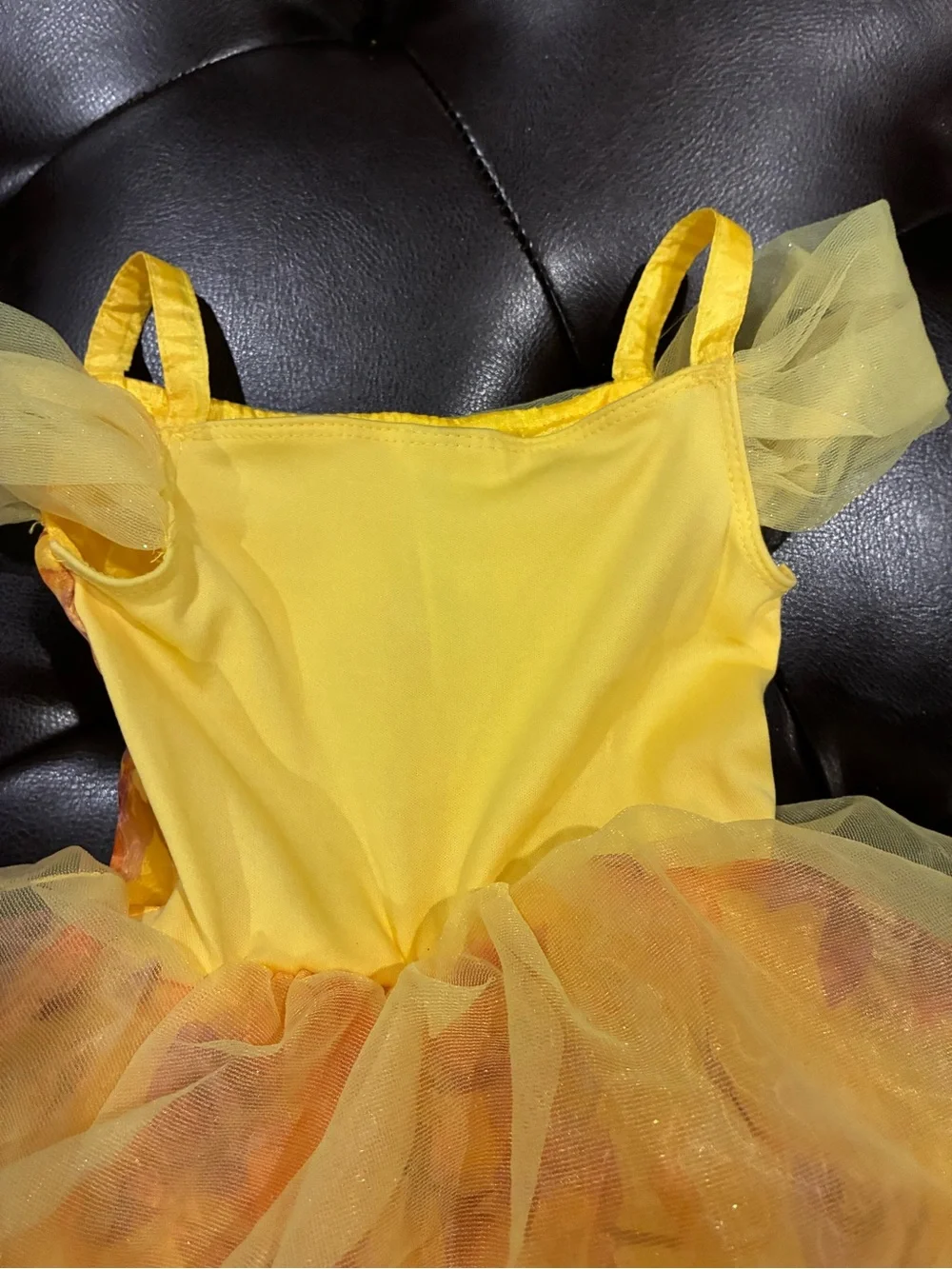 Disney Belle Yellow Princess Tulle Dress with Pink Rose Accents